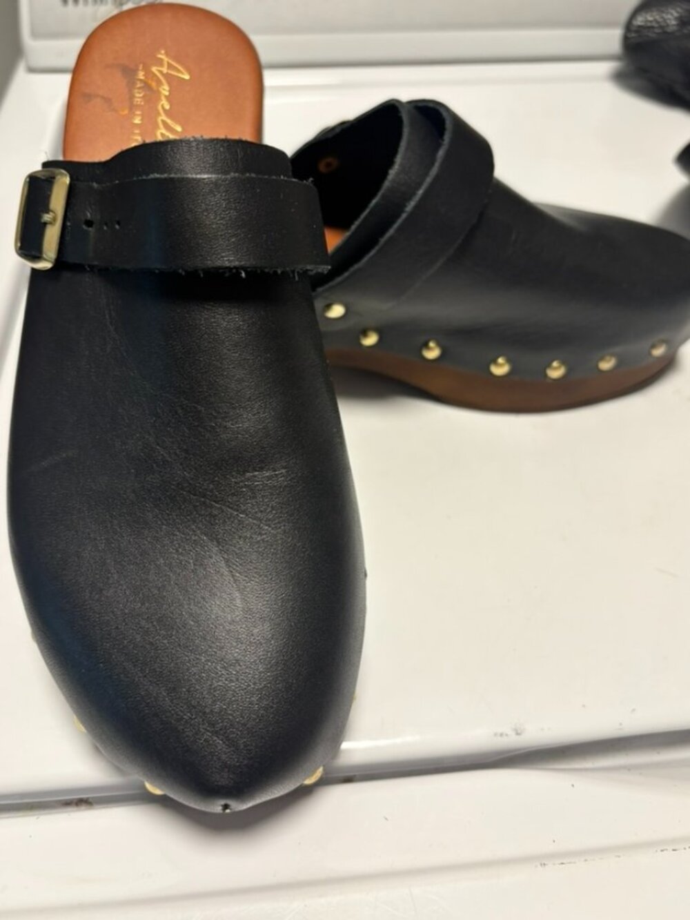 Avellini Genuine Leather Black Studded Clogs- Size 8